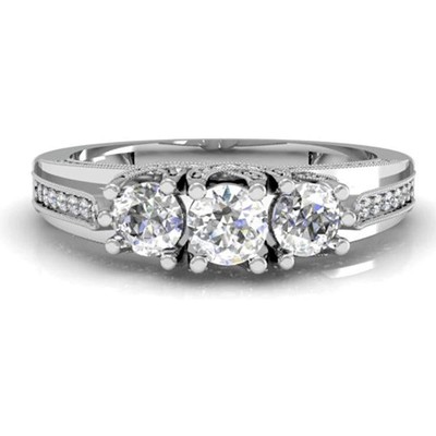 1.00 Engagement Rings Carat (ctw) 14K White Gold Diamond Vintage Bridal 3 Stone