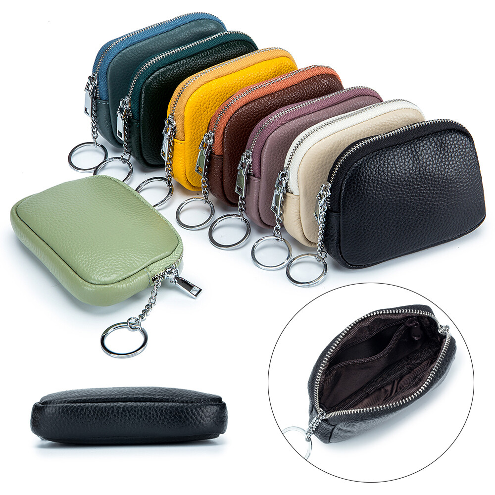 Women's Leather Coin Change Purse Small Wallet Zipper Card Holder Keychain Bag
