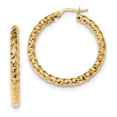 Pre-owned Superdealsforeverything Real 14kt Yellow Gold Gold Polished 3mm Twisted Hoop Earrings