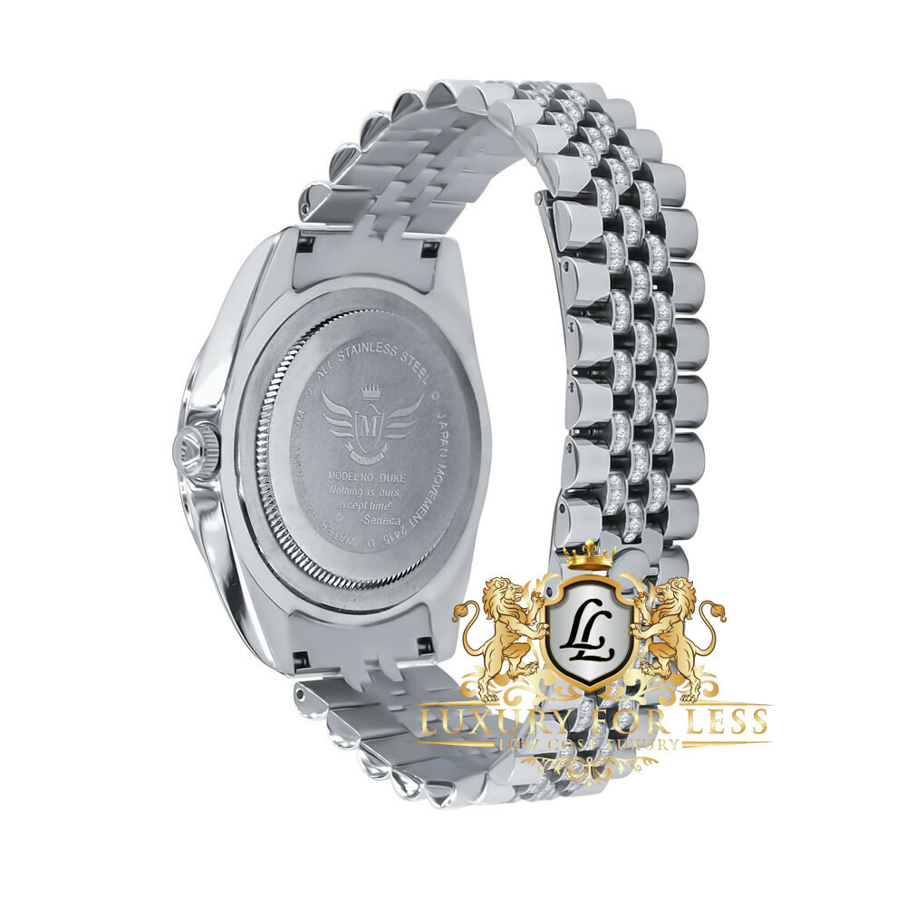 Pre-owned Bling Master Men's Full Steel 18k White Gold Finish Simulated Diamond Presidential Watch 40mm