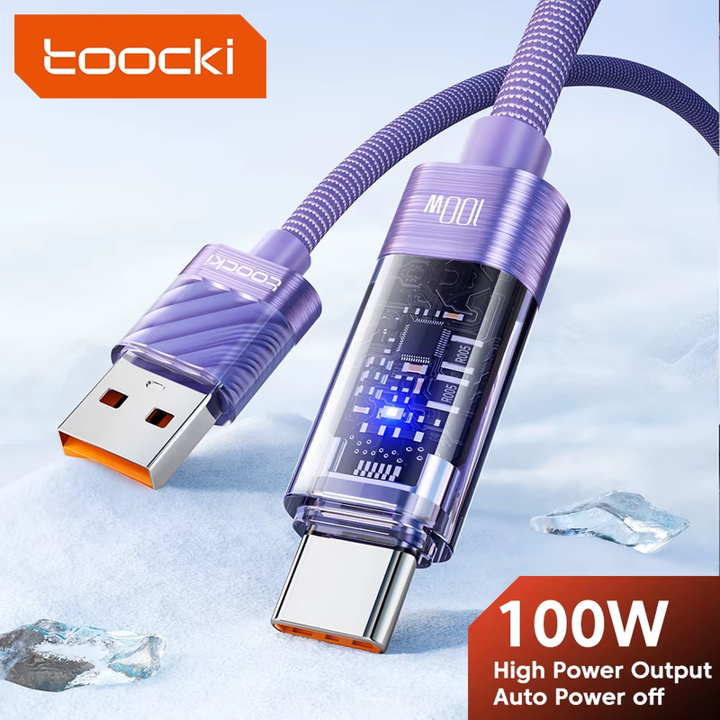 100W USB Type C Cable Auto Power-off QC4.0 6A Fast Charging Type C Cable for iPh