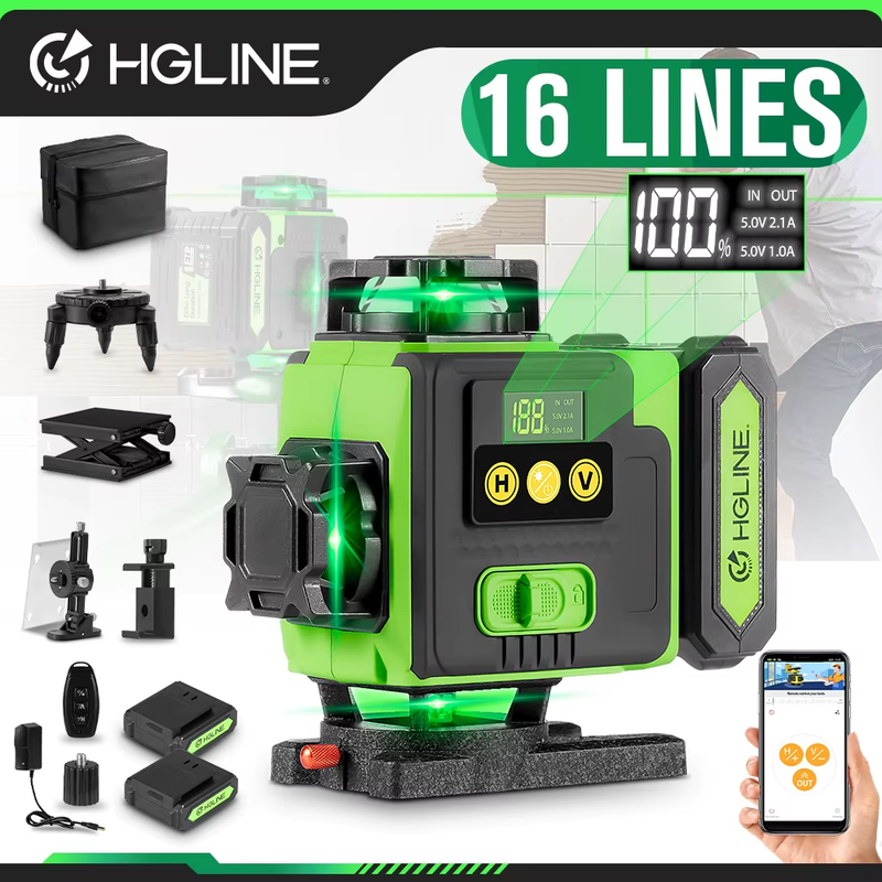 16 Lines 4D Laser Level APP Remote Control Rechargeable Self-leveling 360 Green