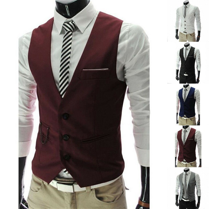 Mens Business Slim Fit Sleeveless Suit Tuxedo Waistcoat Tops Wedding Formal Vest