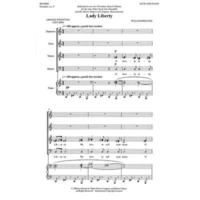 Edward B. Marks Music Company Lady Liberty (SATB and Piano) by William Bolcom