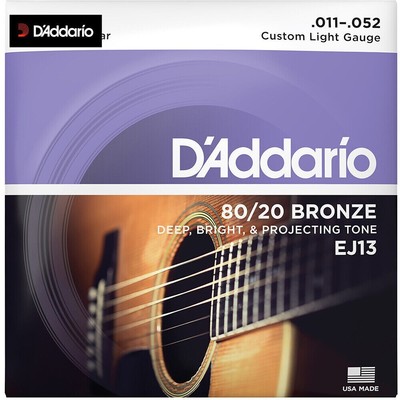 D'Addario EJ13 80/20 Bronze Custom Light Acoustic Guitar Strings 11-52