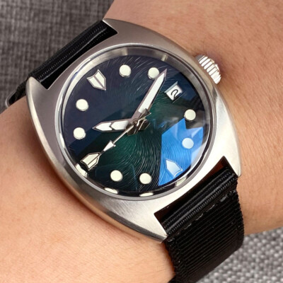 20ATM Diving 36mm Double Domed Sapphire Glass Sunburst Dial Men Watch Green Lume