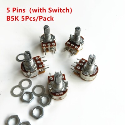 5Pcs B5K 5K WH148 5 Pins Potentiometer with Switch Shaft 15mm 5 Pin