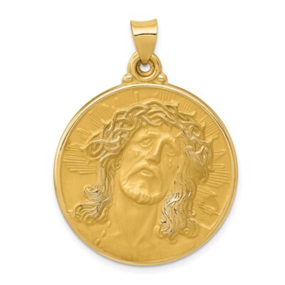 Pre-owned Superdealsforeverything Real 14kt Polished And Satin Face Of Jesus Medal Hollow Pendant In Yellow