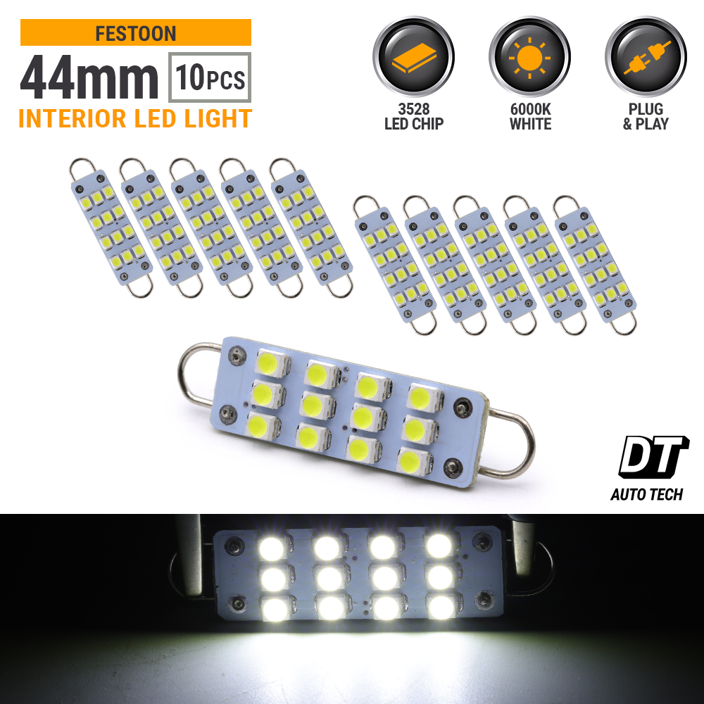 10 PCS 44mm 12-SMD Interior White Festoon 1.73" LED Lights Bulbs 561 562 567 564