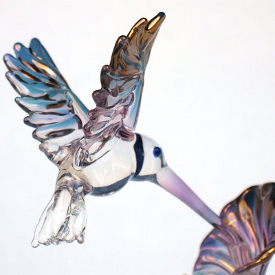 Hummingbird Figurine Sculpture Hand Blown Glass Crystal 24k Gold