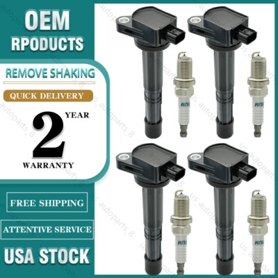 4X Ignition Coils + 4X Spark Plugs Set for Honda Accord CR-V Element 2.4L UF311