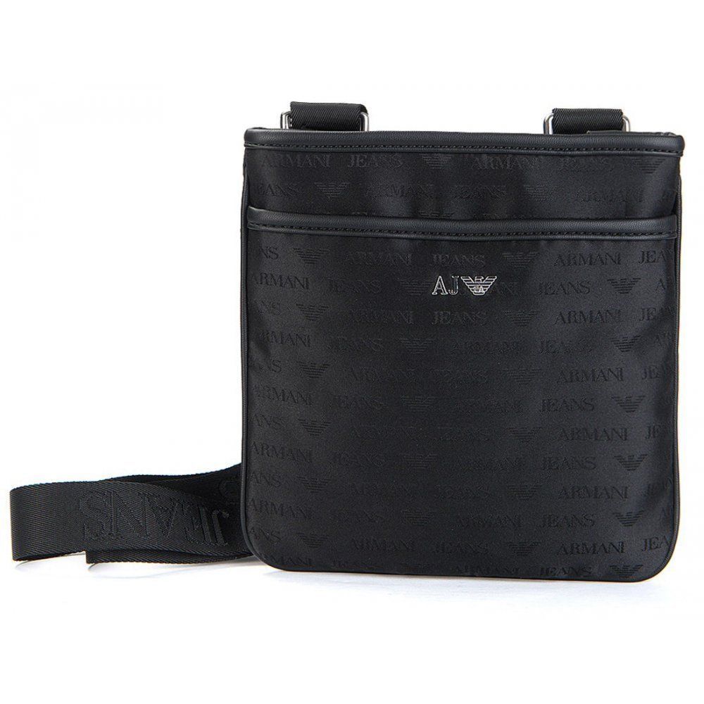 ARMANI JEANS 06225 V8 BORSA MESSENGER ALL OVER LOGO MAN BAG BLACK in