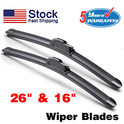 26"/16" Windshield Wiper Blades Premium Hybrid Rubber J-Hook High Quality Window