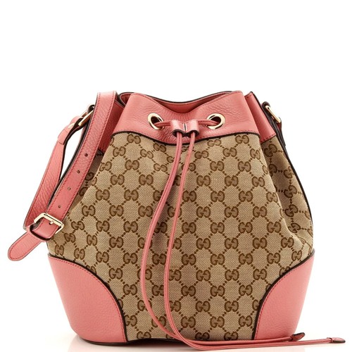 GUCCI Capri Striped Drawstring Woven Bucket Backpack Bag  display picture 1