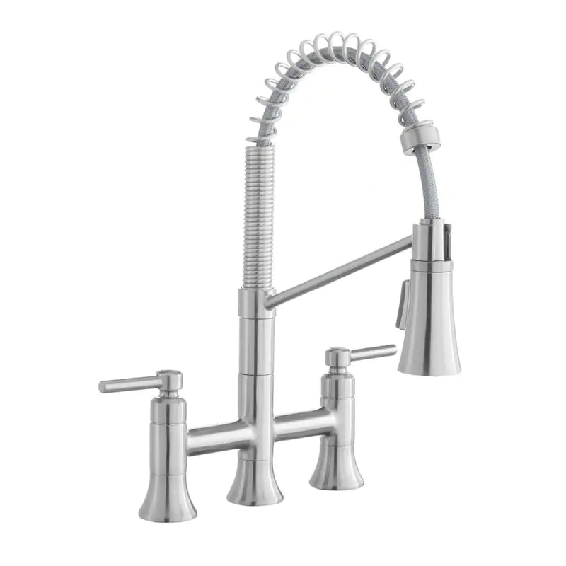 Pritchard Two-Handle Spring Neck Pull-Down Sprayer Bridge Kitchen Faucet in Stai