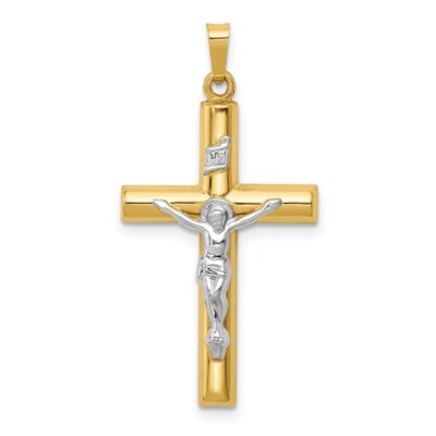 Pre-owned Superdealsforeverything Real 14kt Two-tone Inri Hollow Crucifix Pendant