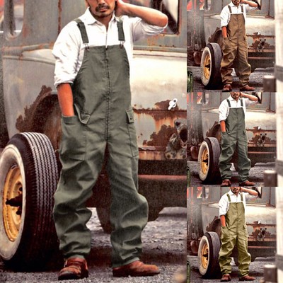 Herren Latzhose Locker Baggy Lange Hosen Lätzchen Hose Overall Strampelanzug