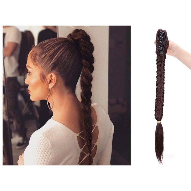 100% Real Thick Claw on One Piece Hair Extensions Ponytail Fishtail Pony Tail US