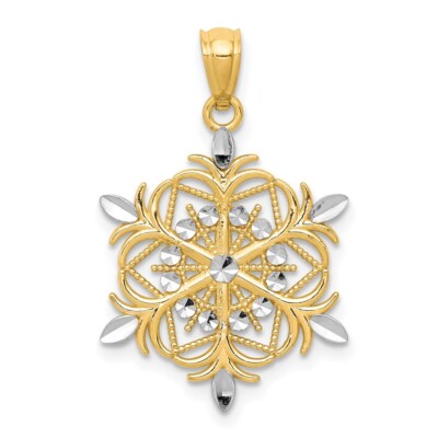 14k Two-tone Gold Diamond-cut Snowflake Pendant 1 gram, L-0.99 In, W-0.71 In