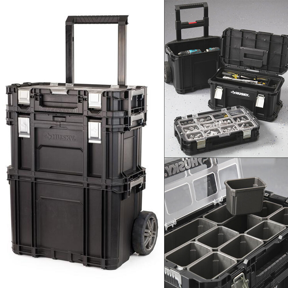 22 in Rolling Tool Box w Wheels Husky Portable Parts Organizer Storage