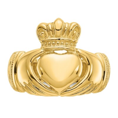 Pre-owned Superdealsforeverything Real 14kt Yellow Gold Polished Domed Claddagh Ring S:8