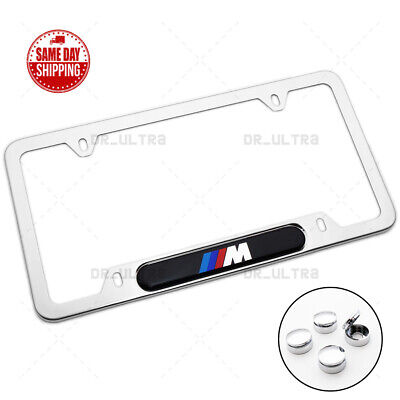 BMW M Power Sport Front Rear License Frame Plate Cover Stainless Steel Chrome