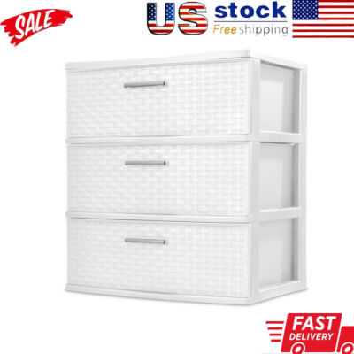 3 Drawer Wide Weave Tower Storage Bins Lightweight Convenience Durability White