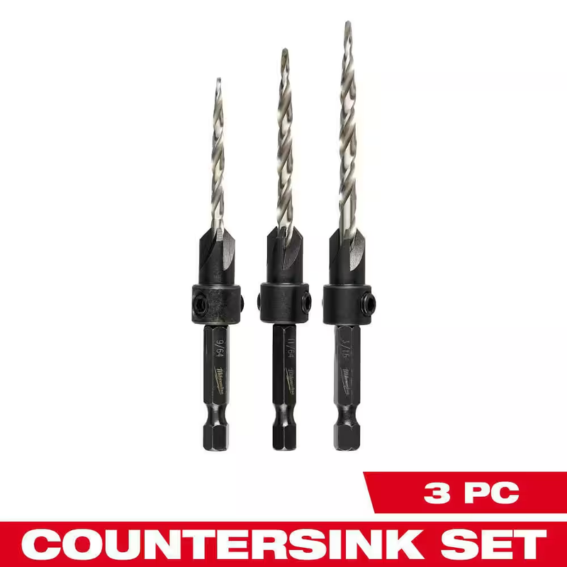 Milwaukee SHOCKWAVE Countersink Drill Bit Set 3 Piece 1/4 Inch Hex Quick Change