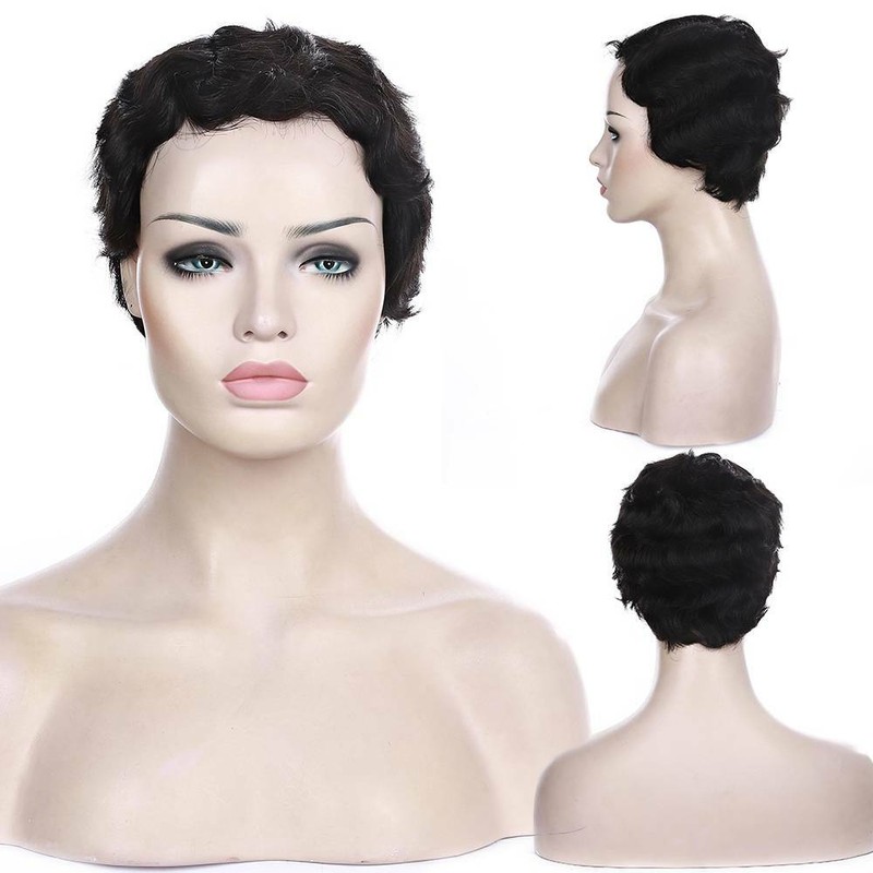 Thick Afro Kinky Curly Short Wig Remy Peruvian Human Hair Wigs Black Brown Ptx66