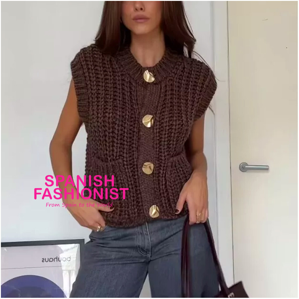 ZARA WOMAN FW24 BROWN CHUNKY KNIT VEST ALL SIZES 5802/114 | eBay