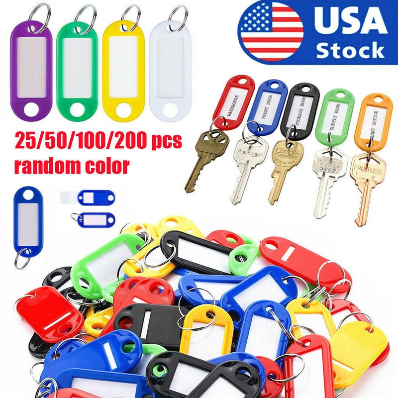 25-200 Plastic Key Tags Metal Ring Luggage Card Name Label
