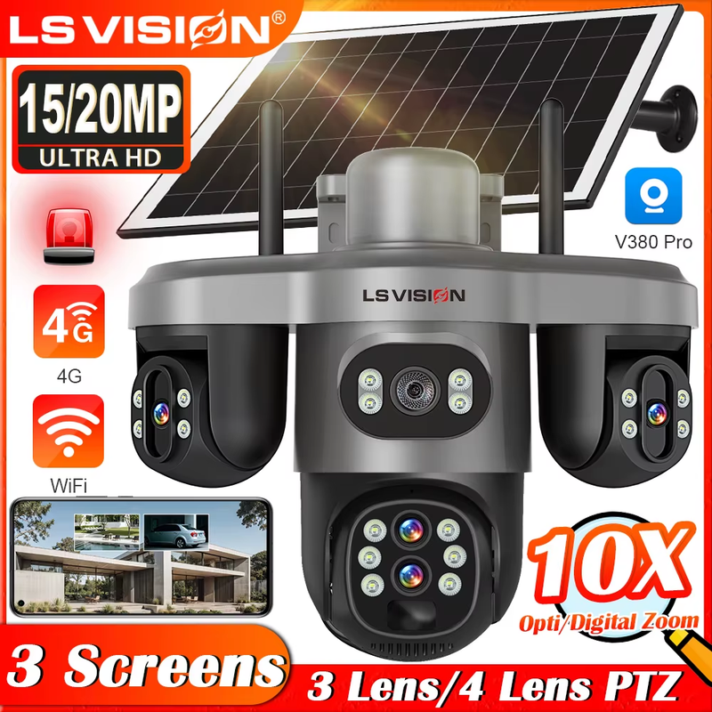 20MP 4G Solar Camera 10X Optical Zoom Four Lens Three Screen Outdoor WiFi Survei
