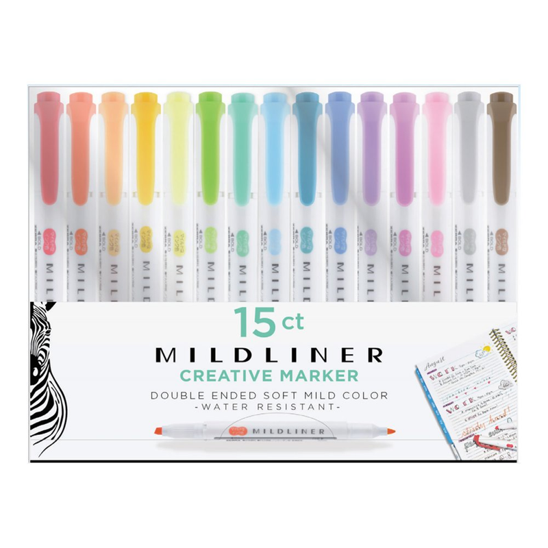 15 Pack Zebra Mildliner Double Ended Highlighters Creative Marker