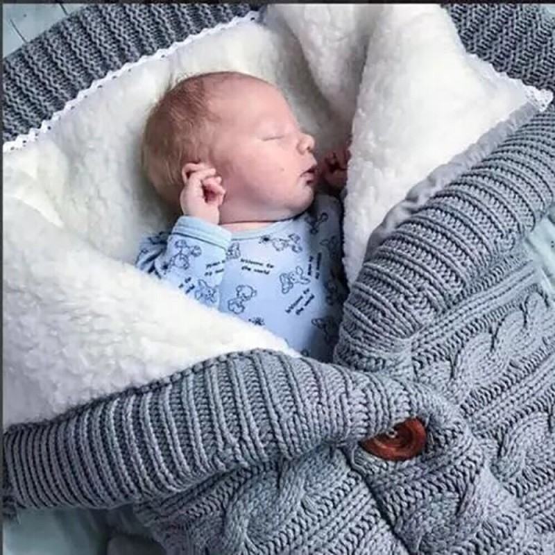 Baby Stricken Schlafsack Einschlagdecke Wickeldecke Decke für Kinderwagen Winter