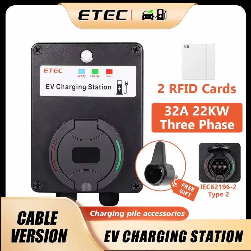 EVSE Wallbox EV Charger Wall Type2 32A 22kw/7kw Single/Three Phase Mount Chargin