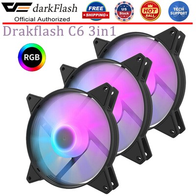 3Pack Aigo C6 RGB 120mm LED Fan 12V 4Pin Computer PC Case Cooler Slient Fans Set