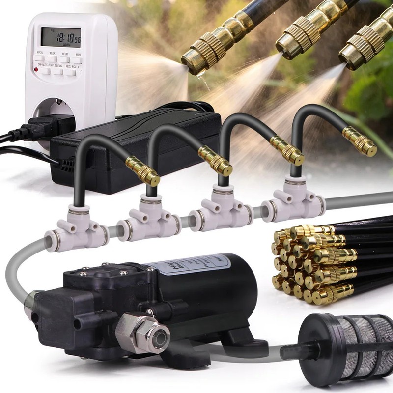 60W Auto Watering System Diaphragm Pump w/ Timer Universal Misting Cooling Spra