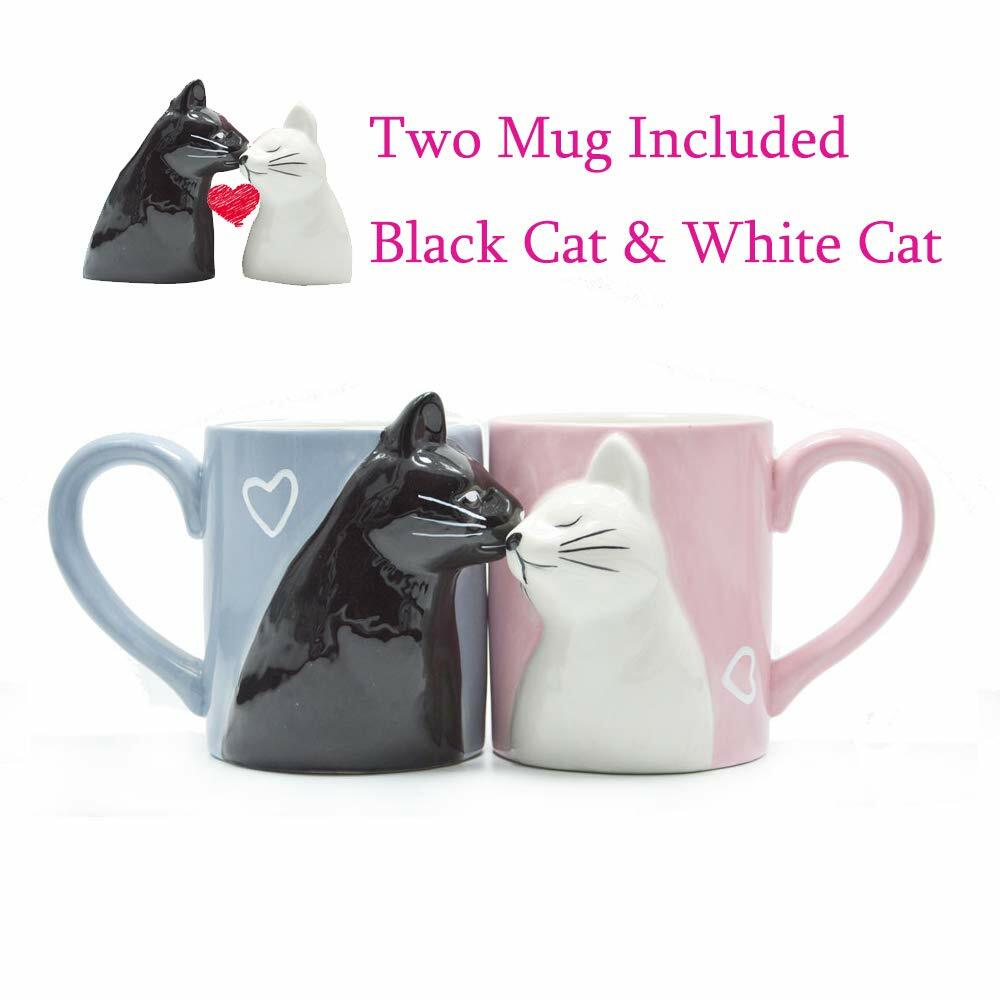 2pcs Cat Decoration Ceramic Couple Mug Tea Coffe Valentine Lovers