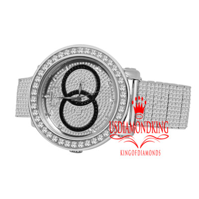 Pre-owned Khronos Steel Bezel 10 Row Custom Band Olympic Dial  Watch White Gold Lab Diamond