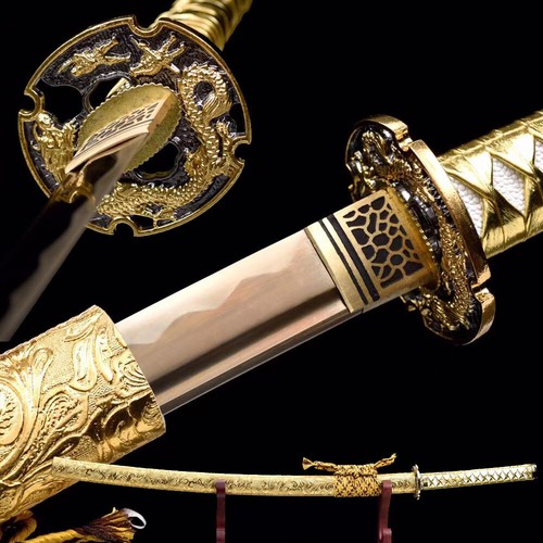 Gold Dragon Phoenix Katana Gold Blade Japanese Samurai Sword
