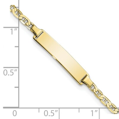 Pre-owned Skyjewelers Real 10kt Yellow Gold Flat Anchor Link Id Chain Bracelet; 7 Inch; Lobster Clasp