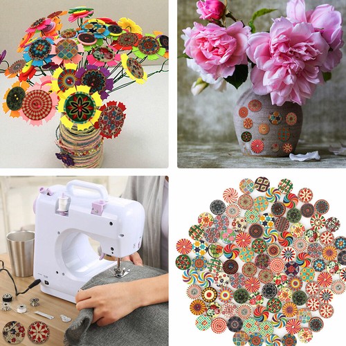 200pcs Wooden Art Buttons 25mm 2 Hole Mixed Color Vintage DIY Sewing Crafts