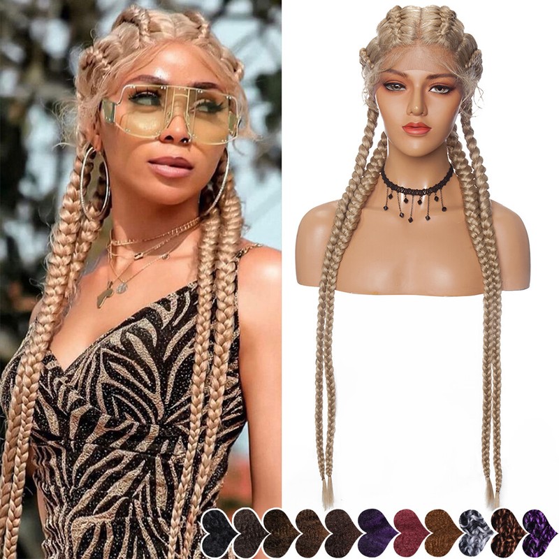 4 Braided Lace Front Wigs Ombre Brown Black Braid Synthetic Wig With Baby Hair
