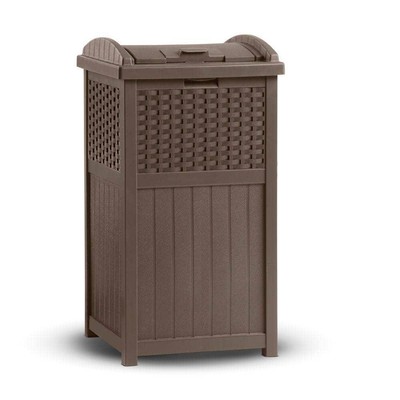 Suncast Outdoor Trash Can 30-Gal Hideaway Hinged Plastic Rectangle Java W/ Lid