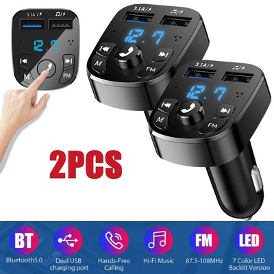 2X Bluetooth 5.0 Car Wireless FM Transmitter Adapter 2USB Charger AUX Hands-Free
