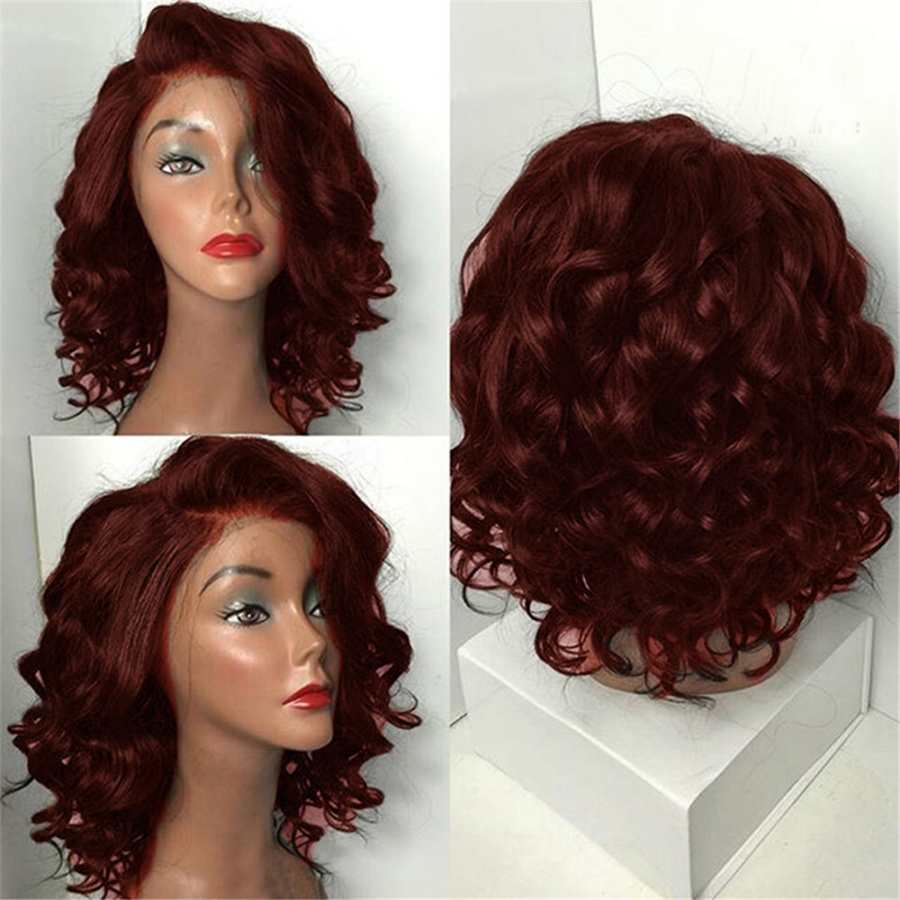 Women Short Curly Lace Front Wig Hair Deep Wave Bob Remy Brazilian
