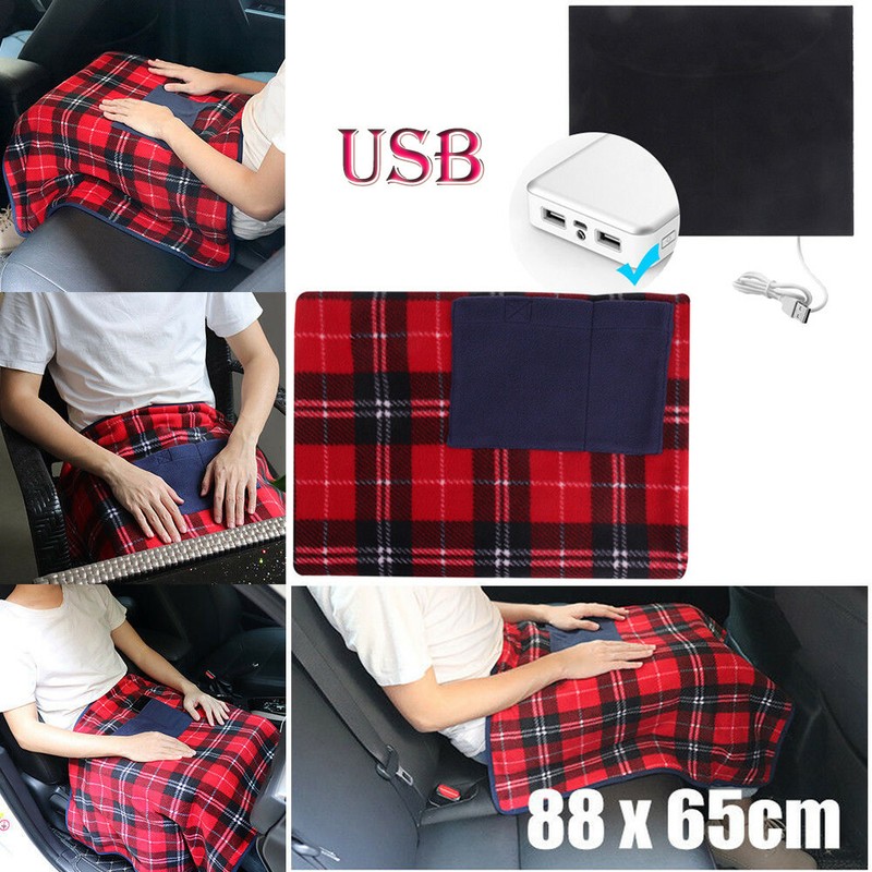 Portable 5V USB Electric Heated Car Office Use Warm Blanket Cover Heater US