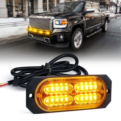 LED Grille Strobe Lights Side Marker Hazard Warning Car Truck Flashing Amber