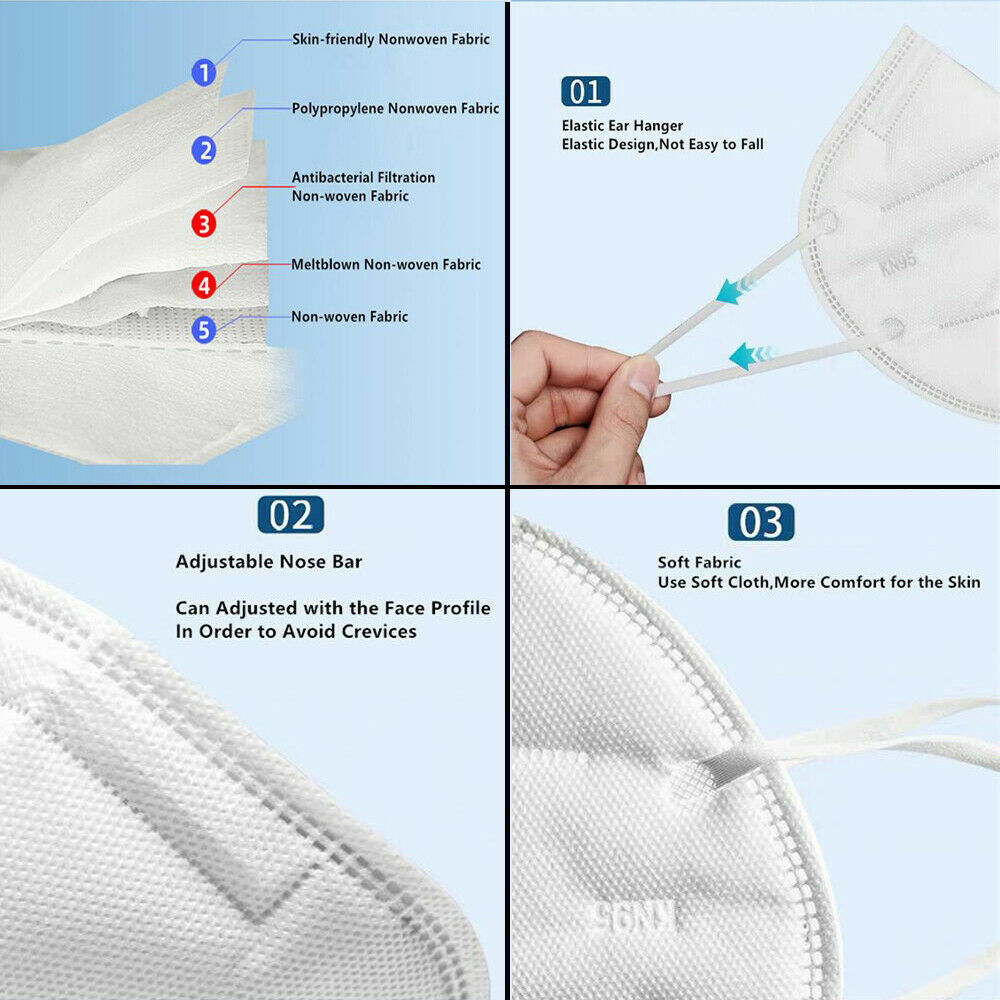 10/50/100/200 PCS KN95 Protective 5 Layer Face Mask Disposable Respirator KN95