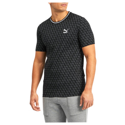 Футболка Puma Luxe Pack Aop с круглым вырезом и коротким рукавом, мужские черные повседневные топы 596738-